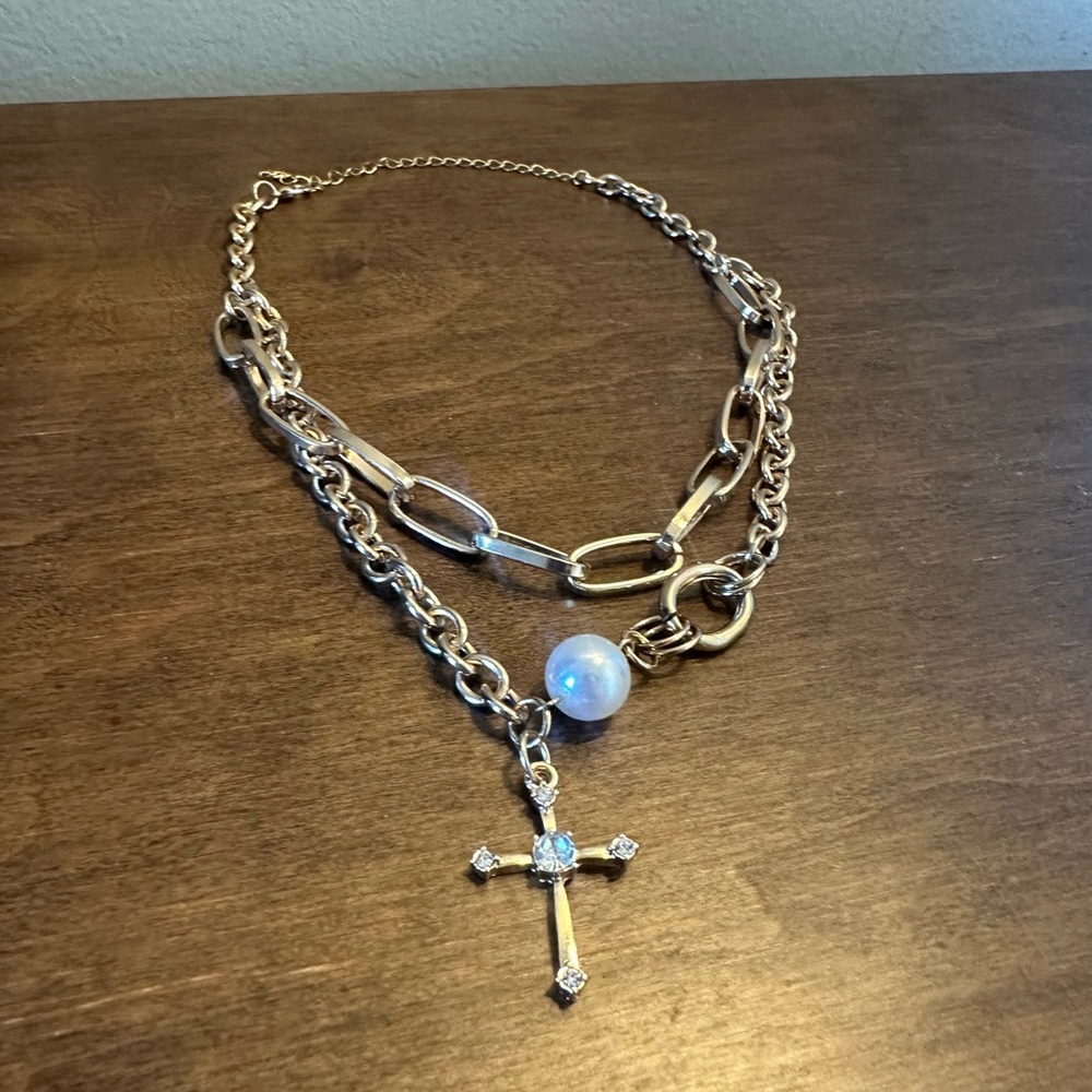 Princess Polly Gold Layered Necklace with Cross Pendant